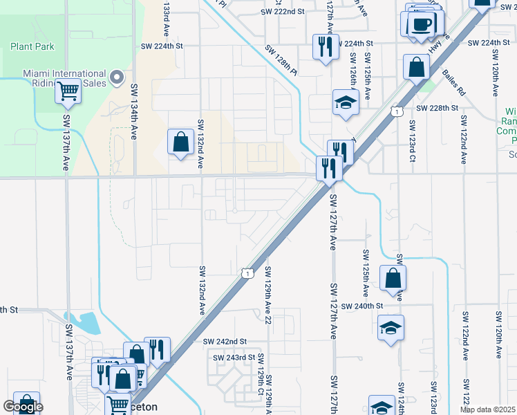map of restaurants, bars, coffee shops, grocery stores, and more near 13000 Southwest 232nd Street in Miami