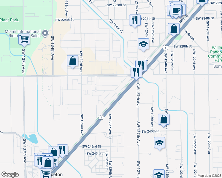 map of restaurants, bars, coffee shops, grocery stores, and more near 23501 South Dixie Highway in Homestead