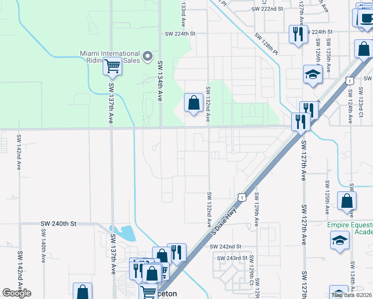 map of restaurants, bars, coffee shops, grocery stores, and more near 23346 Southwest 132nd Avenue in Homestead
