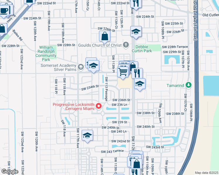 map of restaurants, bars, coffee shops, grocery stores, and more near 23424 Southwest 113 Passage in Homestead