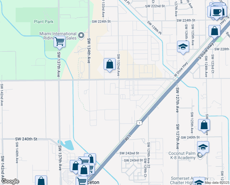 map of restaurants, bars, coffee shops, grocery stores, and more near 23346 Southwest 132nd Avenue in Homestead