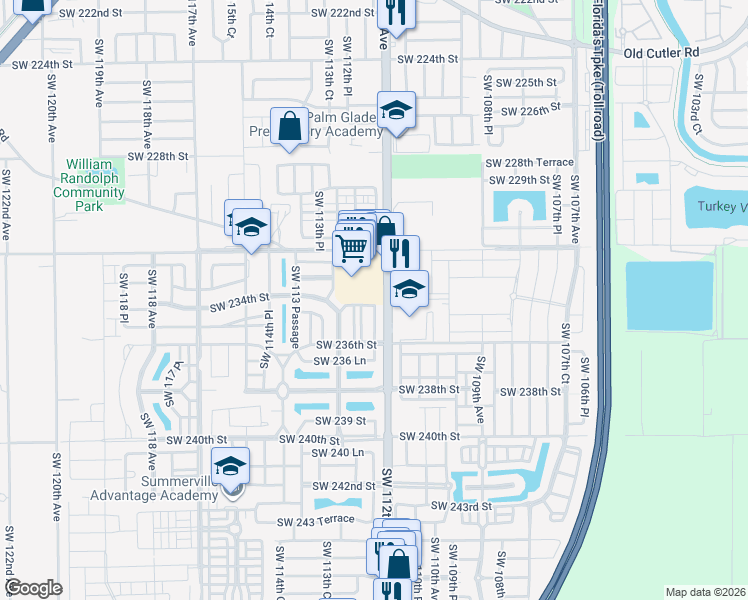 map of restaurants, bars, coffee shops, grocery stores, and more near 11238 Southwest 234 Terrace in Homestead