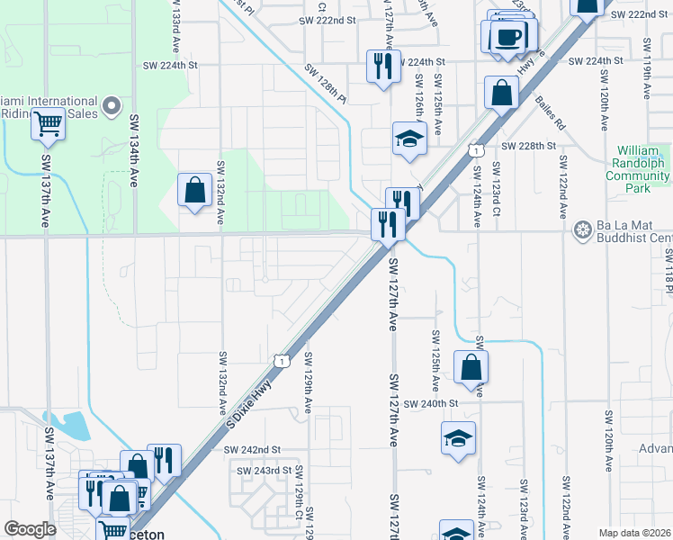 map of restaurants, bars, coffee shops, grocery stores, and more near 23501 South Dixie Highway in Homestead