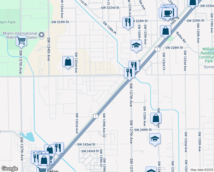 map of restaurants, bars, coffee shops, grocery stores, and more near 23501 South Dixie Highway in Homestead