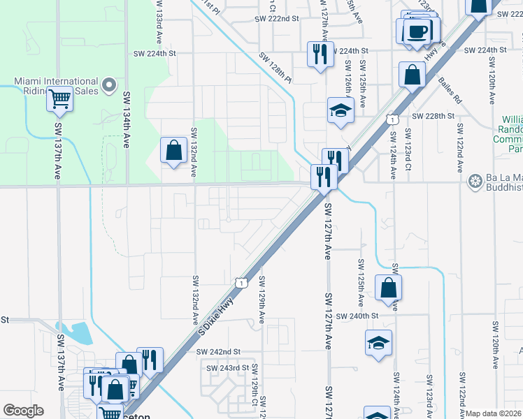 map of restaurants, bars, coffee shops, grocery stores, and more near 23501 South Dixie Highway in Homestead