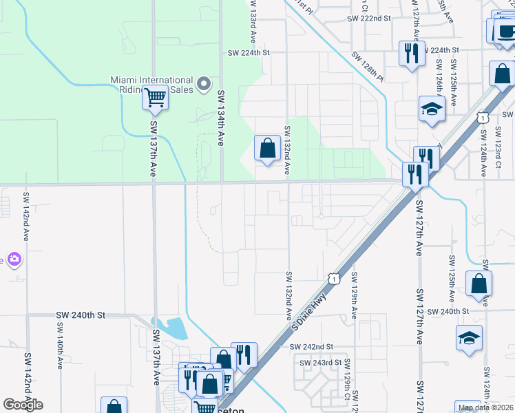 map of restaurants, bars, coffee shops, grocery stores, and more near 23346 Southwest 132nd Avenue in Homestead