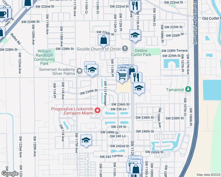 map of restaurants, bars, coffee shops, grocery stores, and more near 23424 Southwest 113 Passage in Homestead