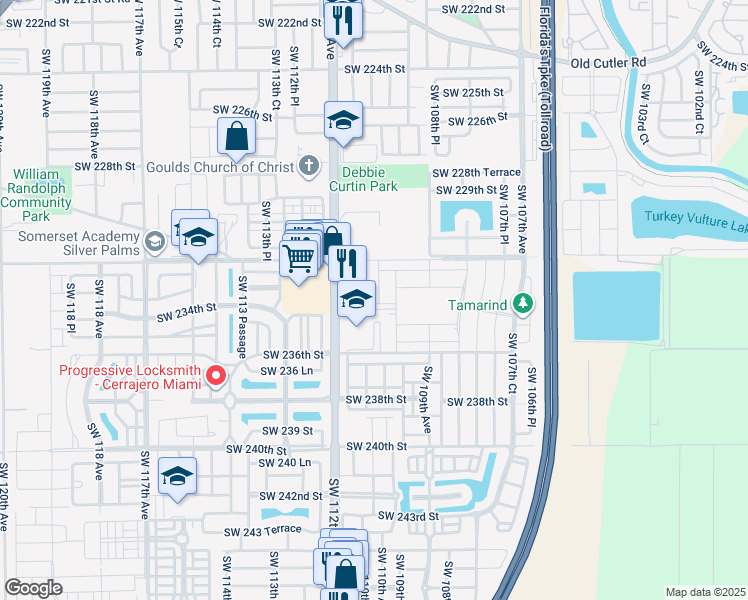 map of restaurants, bars, coffee shops, grocery stores, and more near 11022 Southwest 234th Street in Homestead