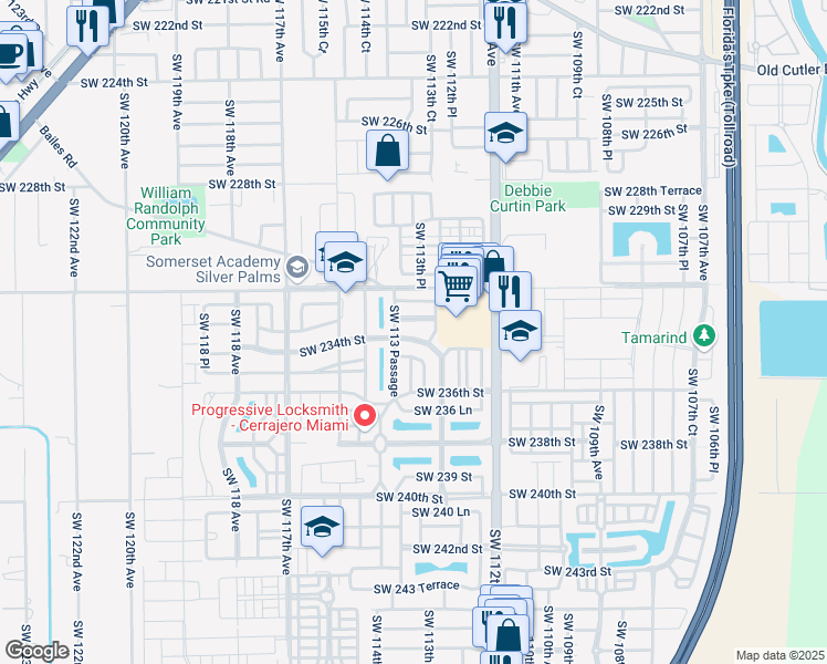 map of restaurants, bars, coffee shops, grocery stores, and more near 23424 Southwest 113 Passage in Homestead