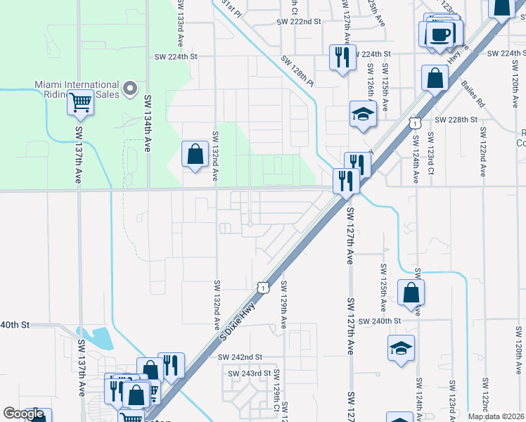 map of restaurants, bars, coffee shops, grocery stores, and more near 12955 Southwest 234th Street in Princeton