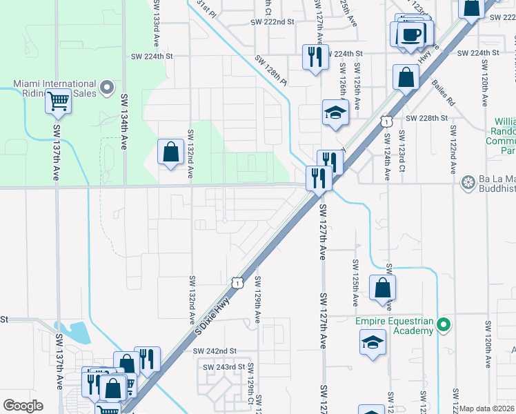 map of restaurants, bars, coffee shops, grocery stores, and more near 23501 South Dixie Highway in Homestead