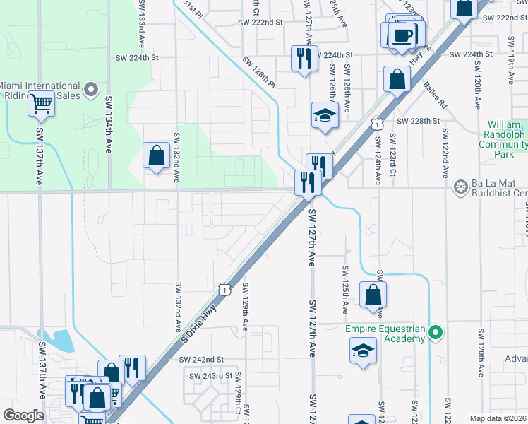 map of restaurants, bars, coffee shops, grocery stores, and more near 23501 South Dixie Highway in Homestead
