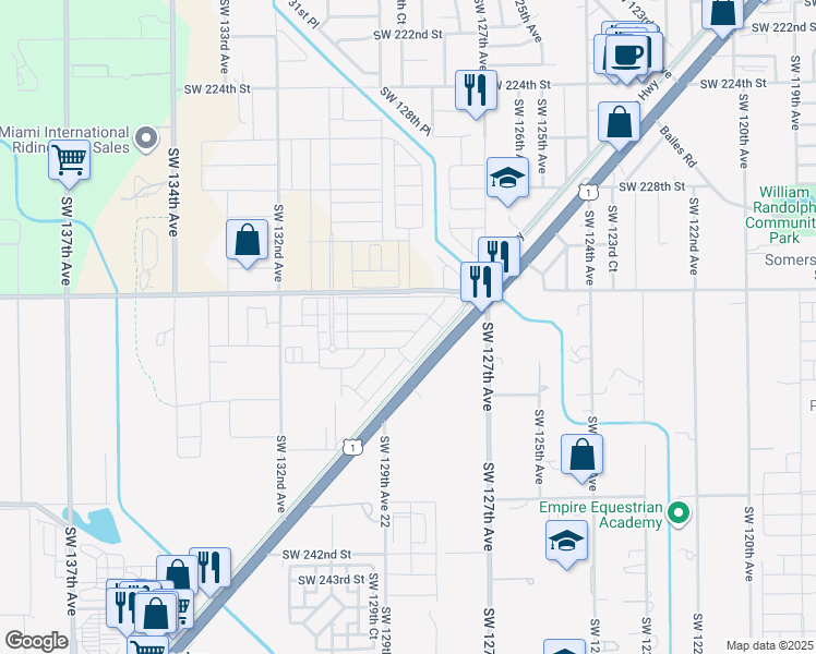 map of restaurants, bars, coffee shops, grocery stores, and more near 23501 South Dixie Highway in Homestead