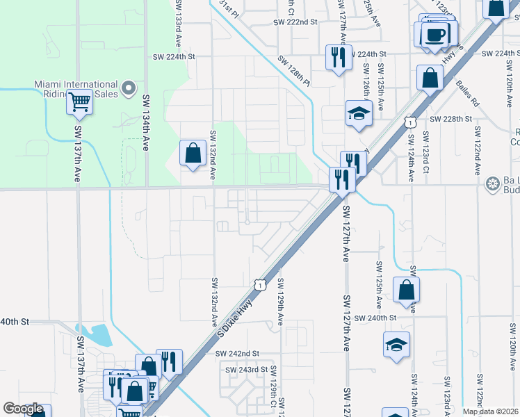 map of restaurants, bars, coffee shops, grocery stores, and more near 12955 Southwest 234th Street in Princeton
