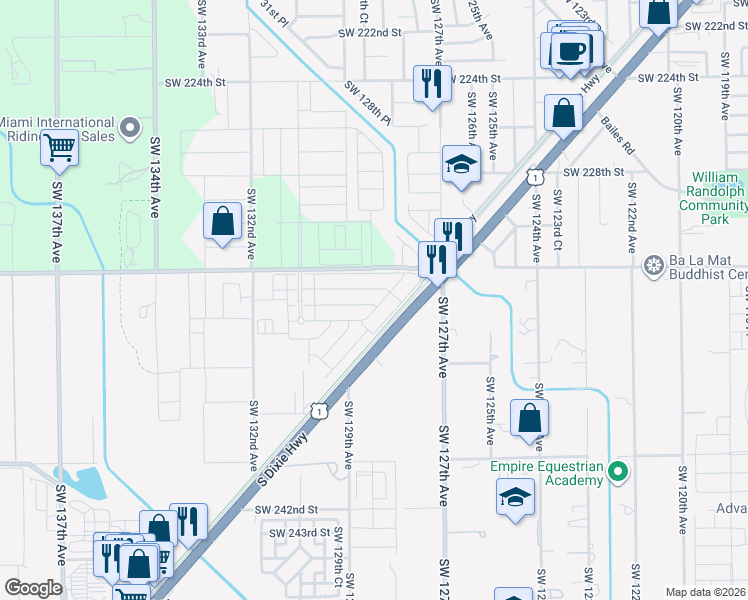 map of restaurants, bars, coffee shops, grocery stores, and more near 23501 South Dixie Highway in Homestead