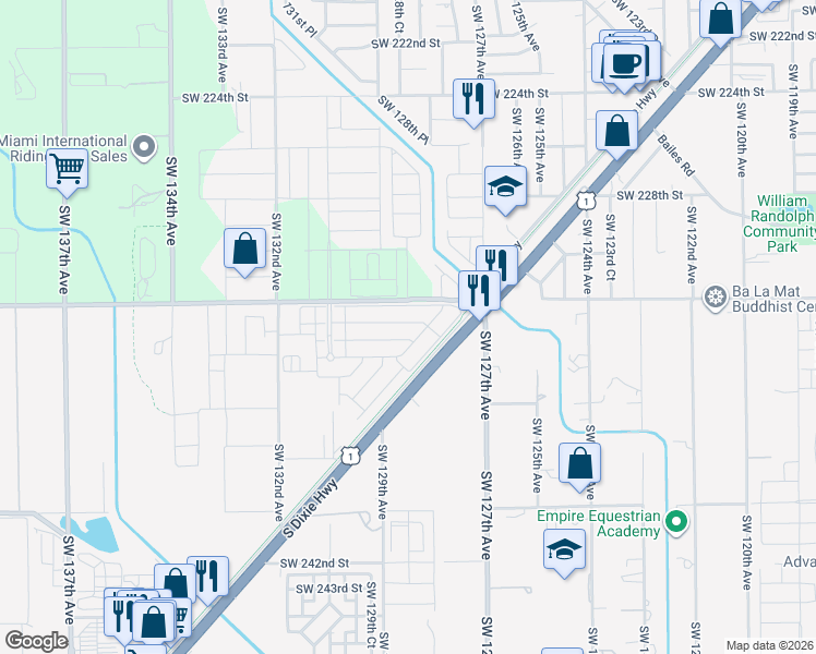 map of restaurants, bars, coffee shops, grocery stores, and more near 12895 Southwest 232nd Street in Goulds
