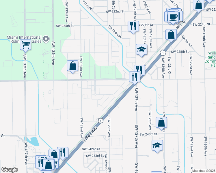 map of restaurants, bars, coffee shops, grocery stores, and more near 12908-12976 Southwest 232nd Street in Goulds