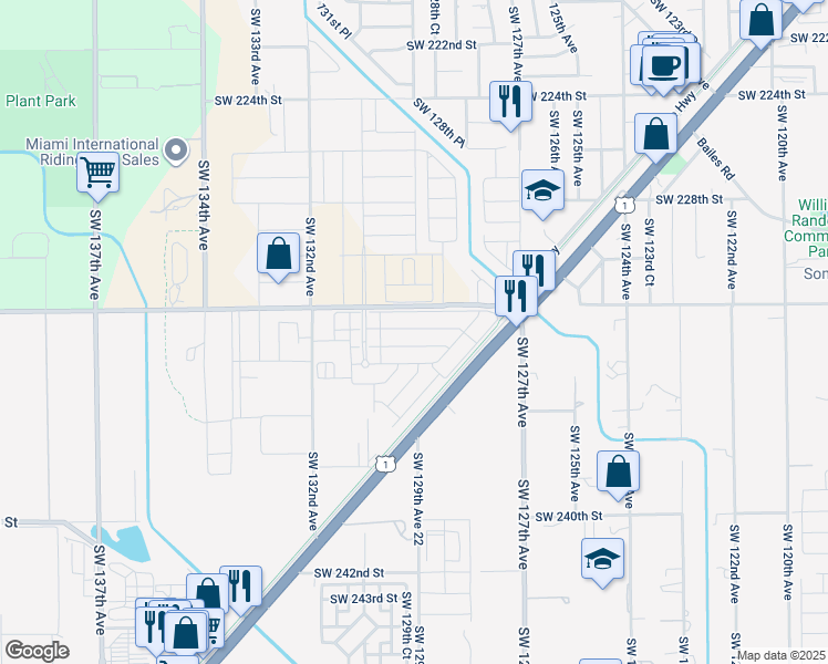 map of restaurants, bars, coffee shops, grocery stores, and more near 12908-12976 Southwest 232nd Street in Goulds