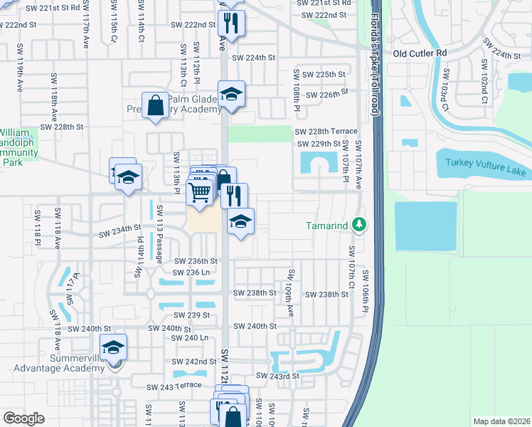 map of restaurants, bars, coffee shops, grocery stores, and more near 23252 Southwest 110th Avenue in Homestead