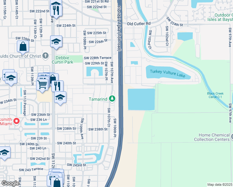 map of restaurants, bars, coffee shops, grocery stores, and more near 23256 Southwest 107th Avenue in Homestead