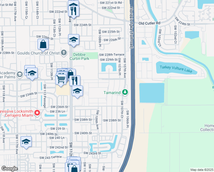 map of restaurants, bars, coffee shops, grocery stores, and more near 10842 Southwest 232nd Terrace in Homestead