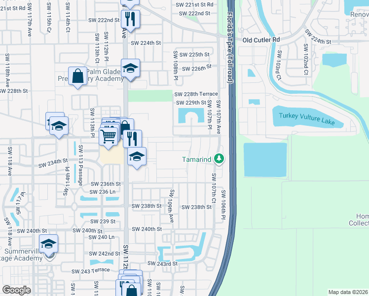 map of restaurants, bars, coffee shops, grocery stores, and more near 10842 Southwest 232nd Terrace in Homestead