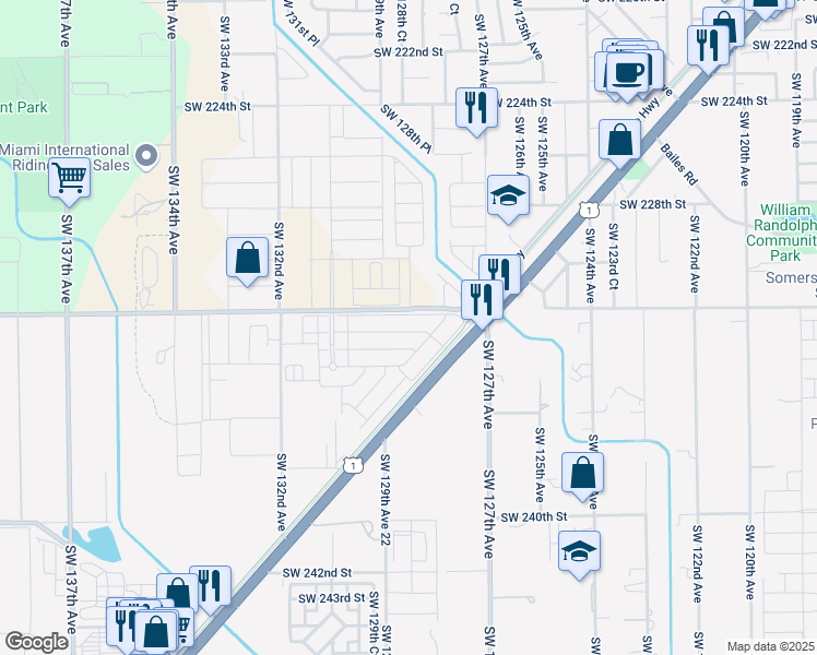 map of restaurants, bars, coffee shops, grocery stores, and more near 12895 Southwest 232nd Street in Goulds