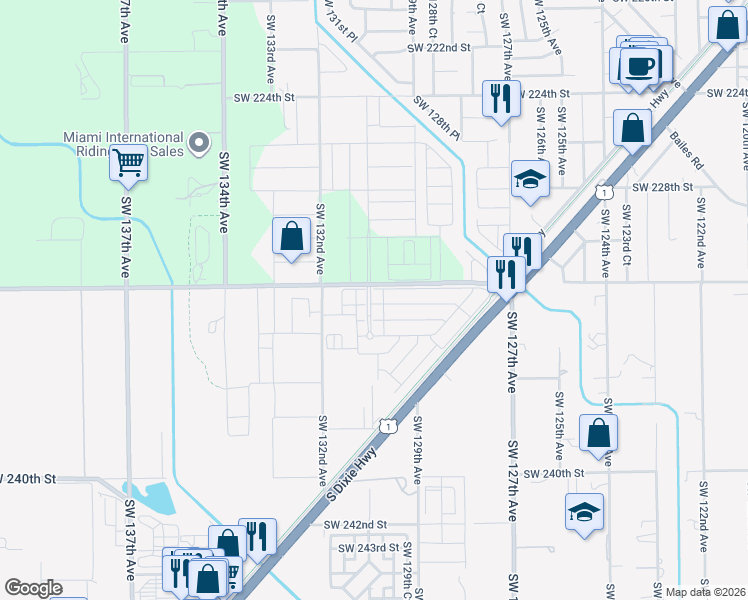 map of restaurants, bars, coffee shops, grocery stores, and more near 13000-13198 SW 232nd St in Goulds