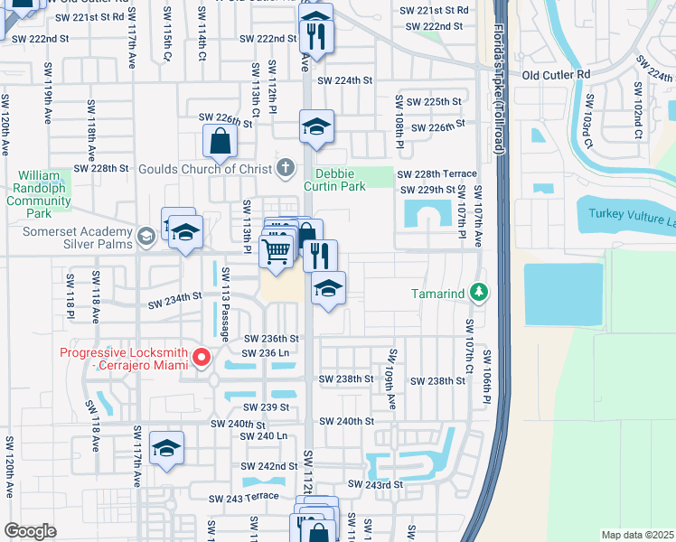 map of restaurants, bars, coffee shops, grocery stores, and more near 23252 Southwest 110th Avenue in Homestead