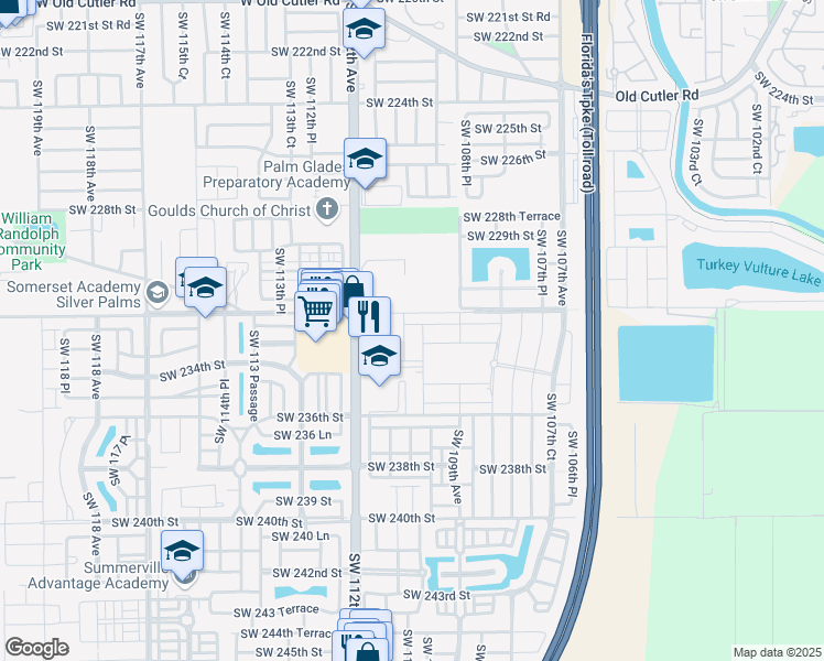 map of restaurants, bars, coffee shops, grocery stores, and more near 23252 Southwest 110th Avenue in Homestead