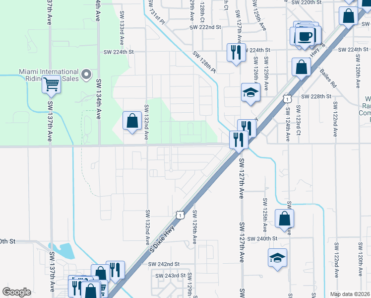 map of restaurants, bars, coffee shops, grocery stores, and more near 12908-12976 Southwest 232nd Street in Goulds