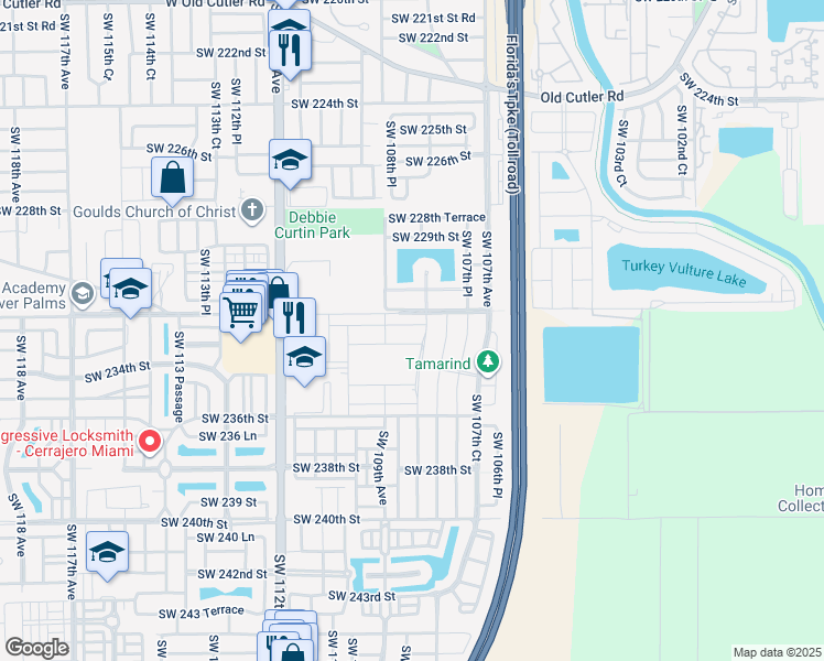 map of restaurants, bars, coffee shops, grocery stores, and more near 10842 Southwest 232nd Terrace in Homestead