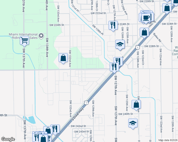map of restaurants, bars, coffee shops, grocery stores, and more near 12908-12976 Southwest 232nd Street in Goulds