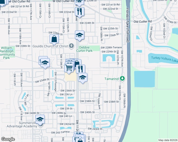 map of restaurants, bars, coffee shops, grocery stores, and more near 23252 Southwest 110th Avenue in Homestead