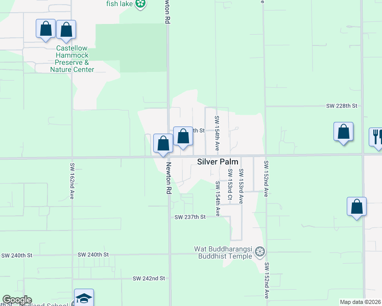 map of restaurants, bars, coffee shops, grocery stores, and more near 23170 Southwest 155th Avenue in Miami