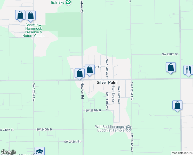 map of restaurants, bars, coffee shops, grocery stores, and more near 23170 Southwest 155th Avenue in Miami