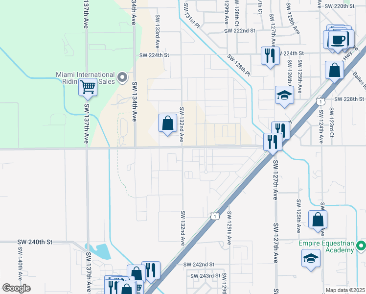 map of restaurants, bars, coffee shops, grocery stores, and more near 13198 SW 232nd St in Goulds