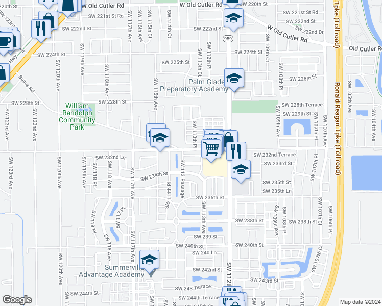 map of restaurants, bars, coffee shops, grocery stores, and more near 11363 Southwest 232nd Terrace in Homestead