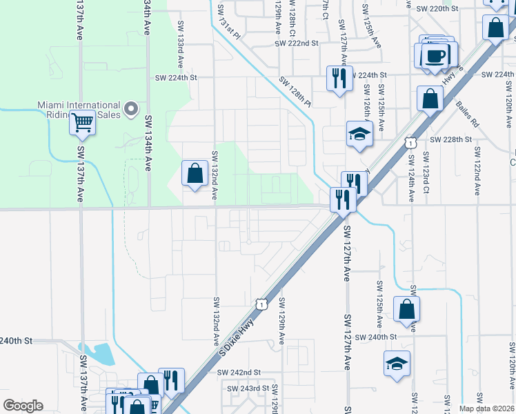 map of restaurants, bars, coffee shops, grocery stores, and more near 12908-12976 Southwest 232nd Street in Goulds