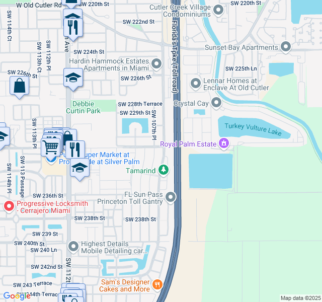 map of restaurants, bars, coffee shops, grocery stores, and more near 23256 Southwest 107th Avenue in Homestead