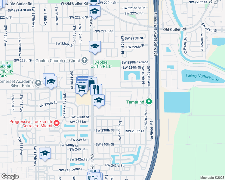 map of restaurants, bars, coffee shops, grocery stores, and more near 23255 Southwest 109th Avenue in Homestead