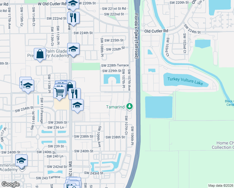 map of restaurants, bars, coffee shops, grocery stores, and more near 23259 Southwest 108th Avenue in Homestead