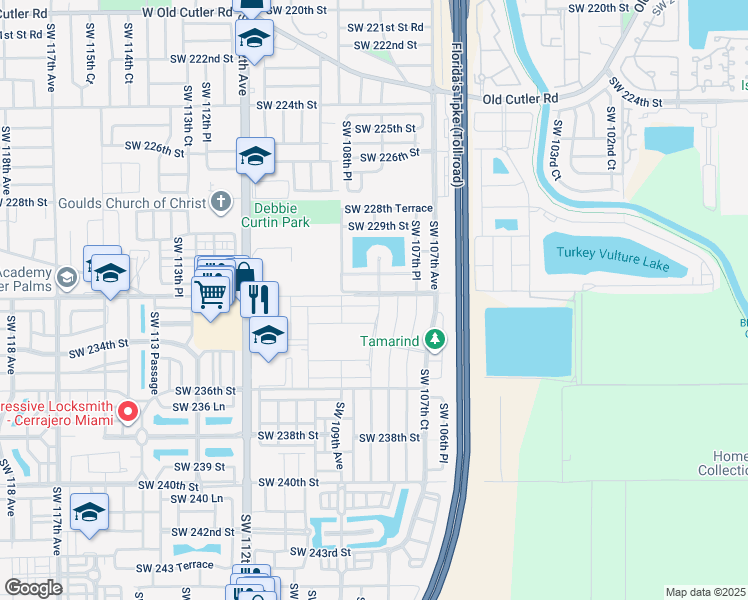 map of restaurants, bars, coffee shops, grocery stores, and more near 10842 Southwest 232nd Terrace in Homestead
