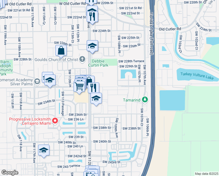 map of restaurants, bars, coffee shops, grocery stores, and more near 23255 Southwest 109th Avenue in Homestead