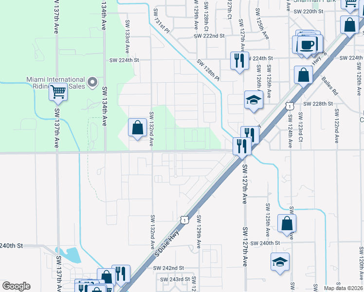 map of restaurants, bars, coffee shops, grocery stores, and more near 12895 Southwest 232nd Street in Goulds