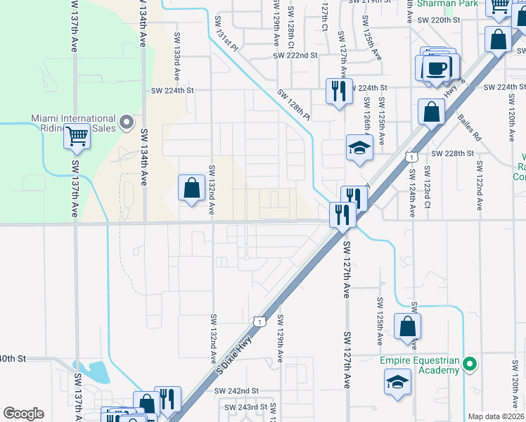 map of restaurants, bars, coffee shops, grocery stores, and more near 12895 Southwest 232nd Street in Goulds