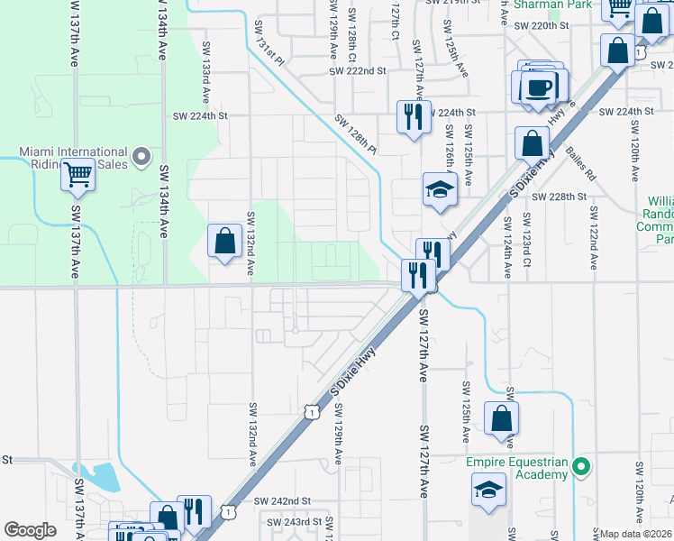 map of restaurants, bars, coffee shops, grocery stores, and more near 12895 SW 232nd St in Goulds
