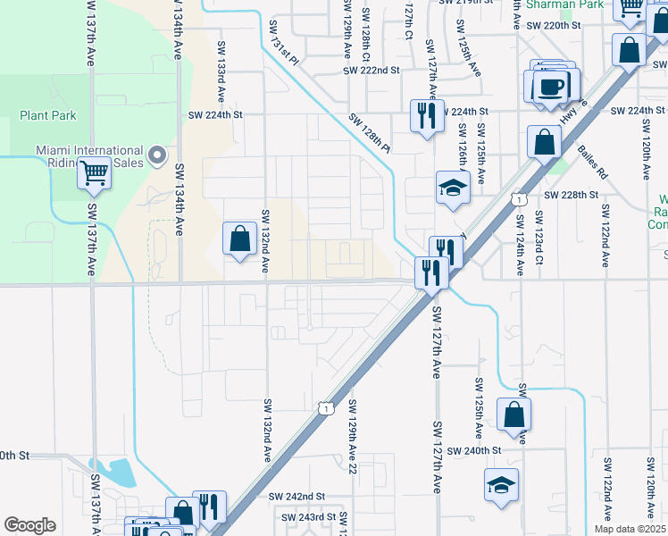 map of restaurants, bars, coffee shops, grocery stores, and more near 12895 Southwest 232nd Street in Goulds