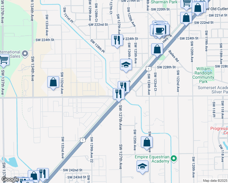 map of restaurants, bars, coffee shops, grocery stores, and more near 22958 Southwest 127th Court in Goulds