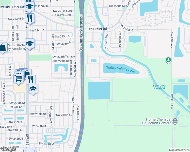 map of restaurants, bars, coffee shops, grocery stores, and more near 23132 Southwest 104th Court in Homestead